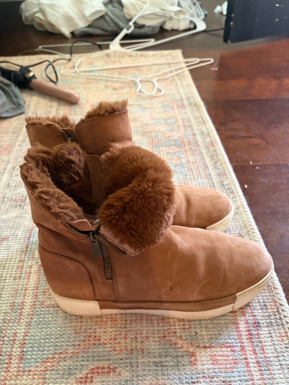 Faux Fur Lined Suede Slip-On Boots - Brown j slides